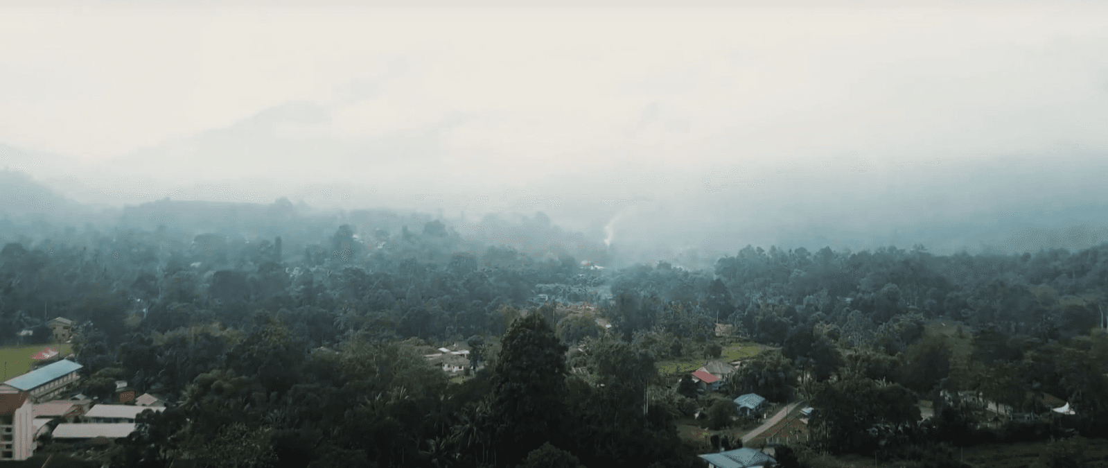 Aerial drone view of Janda Baik village set in the forested Pahang highlands